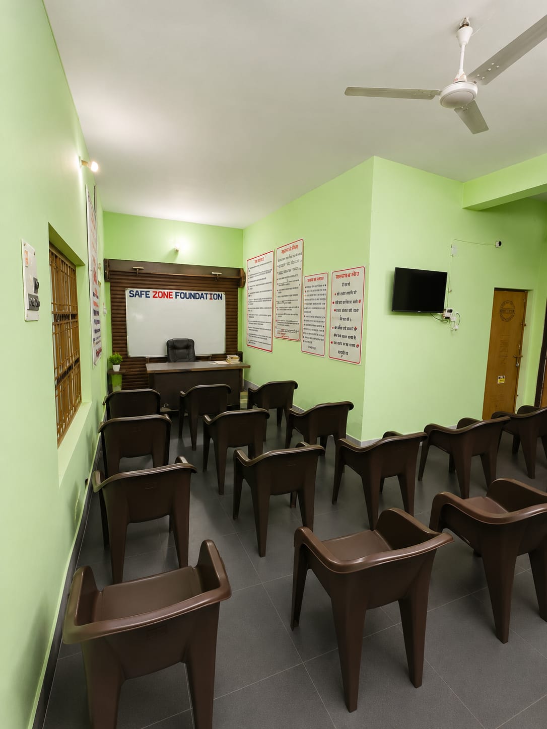 Updated Safe Zone Foundation counselling and group session hall seating arrangement